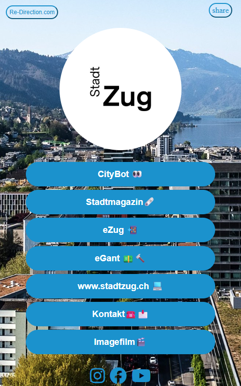 Showcase der Re-Direction Seite für die Stadt Zug